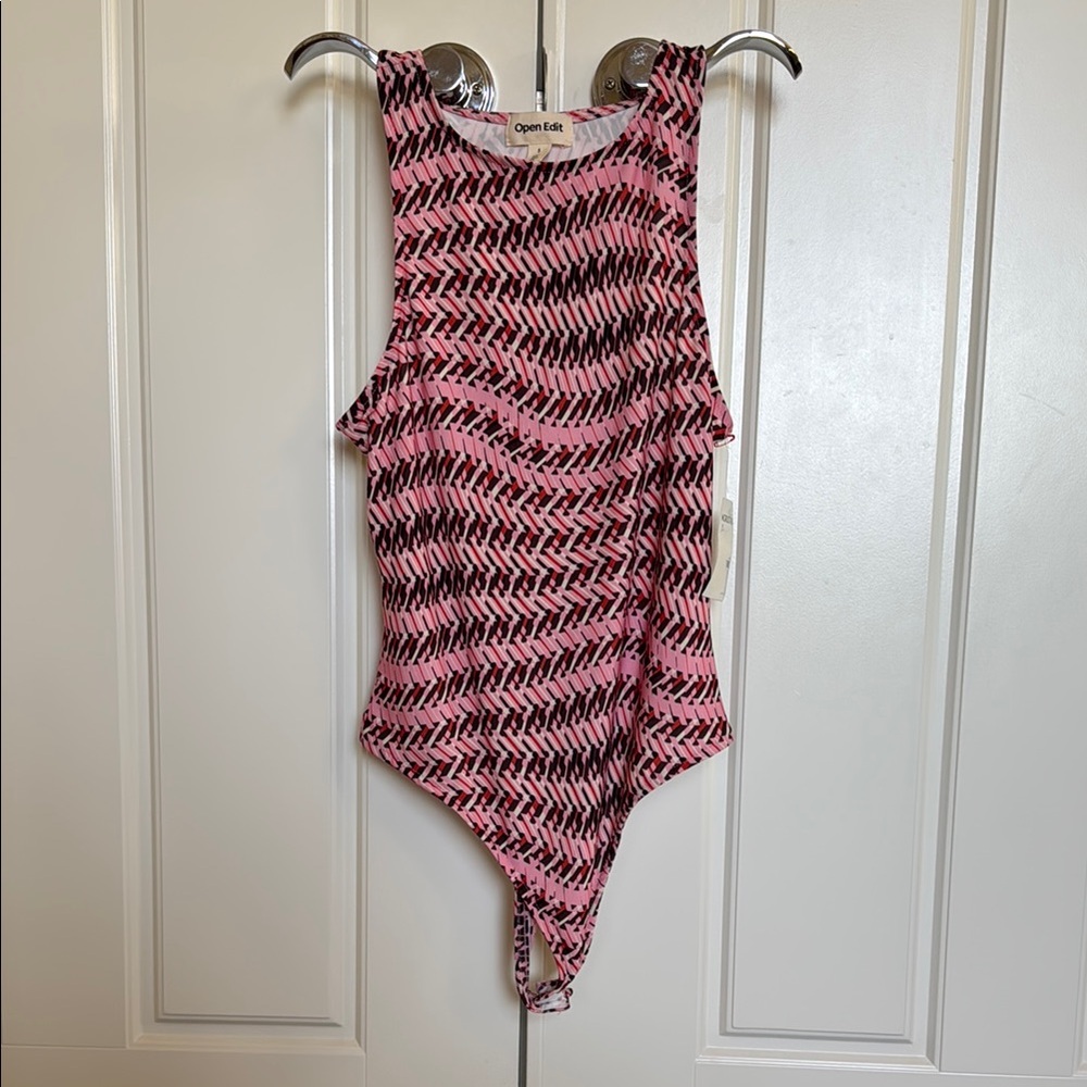 Open Edit Geometric Pink and Black bodysuit